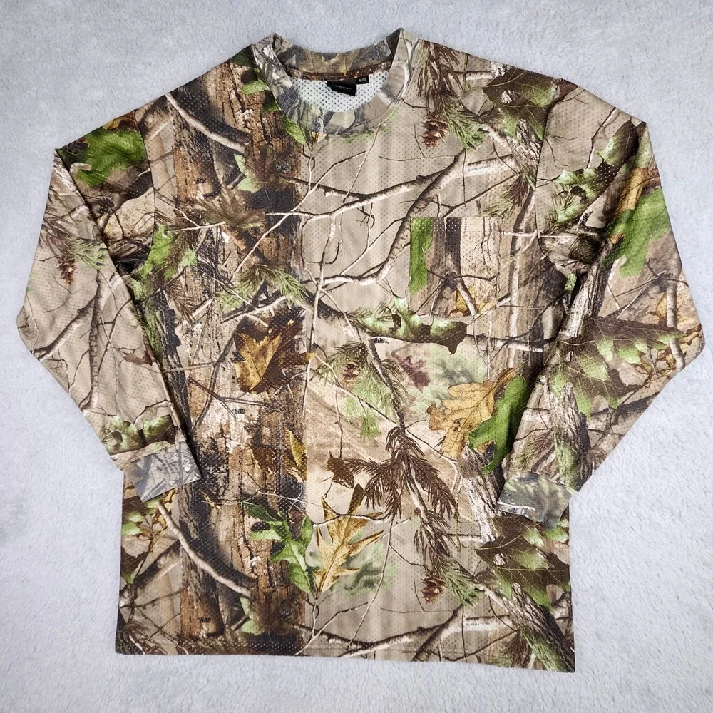 RedHead Camo Long Sleeve Shirt Mens XL Brown Realtree‎ APG Mesh Pocket Tee